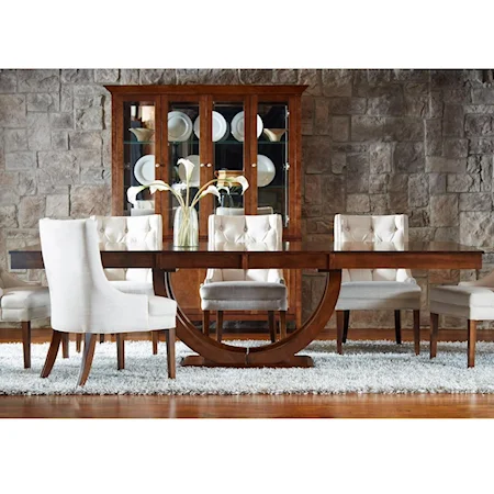 Customizable Rectangular Dining Table with Half Moon Pedestal Base